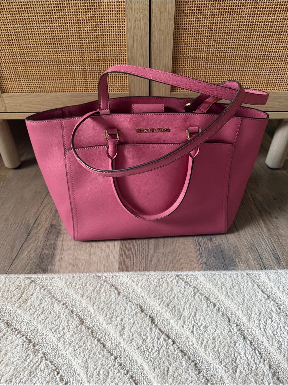 Michael Kors Rose Pink Saffiano Leather Tote with Shoulder Strap